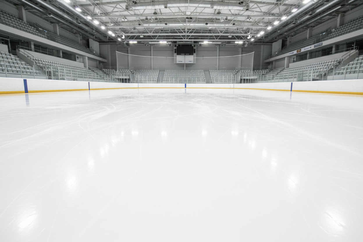 generate a image using white ice rink as background
